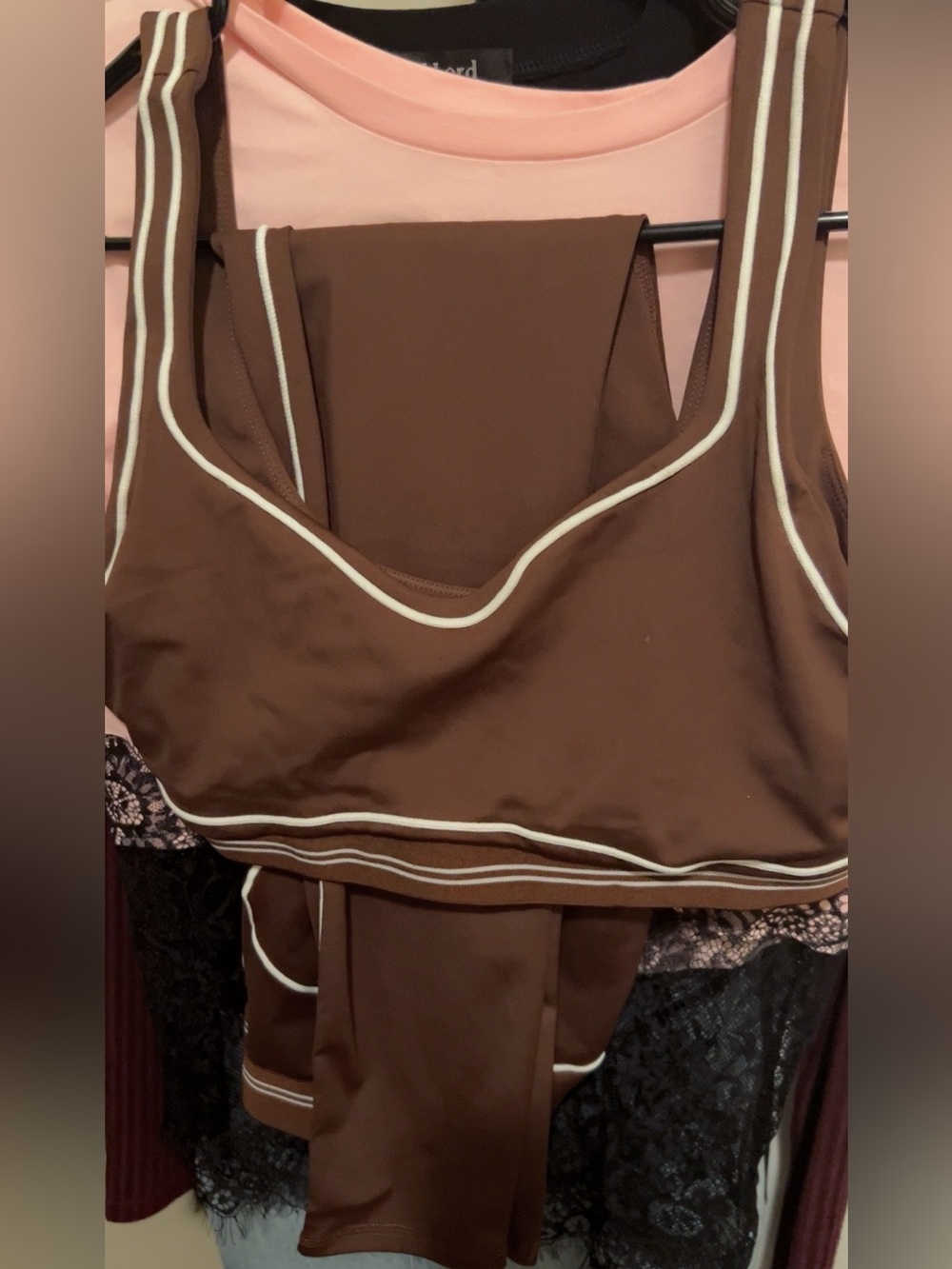 Brown Piped Sports Bralette and Matching Brief Set